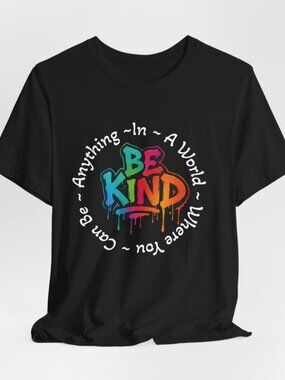 NWT Bella+Canvas Black Graphic Tee “Be Kind” Graffiti Design Unisex Size M